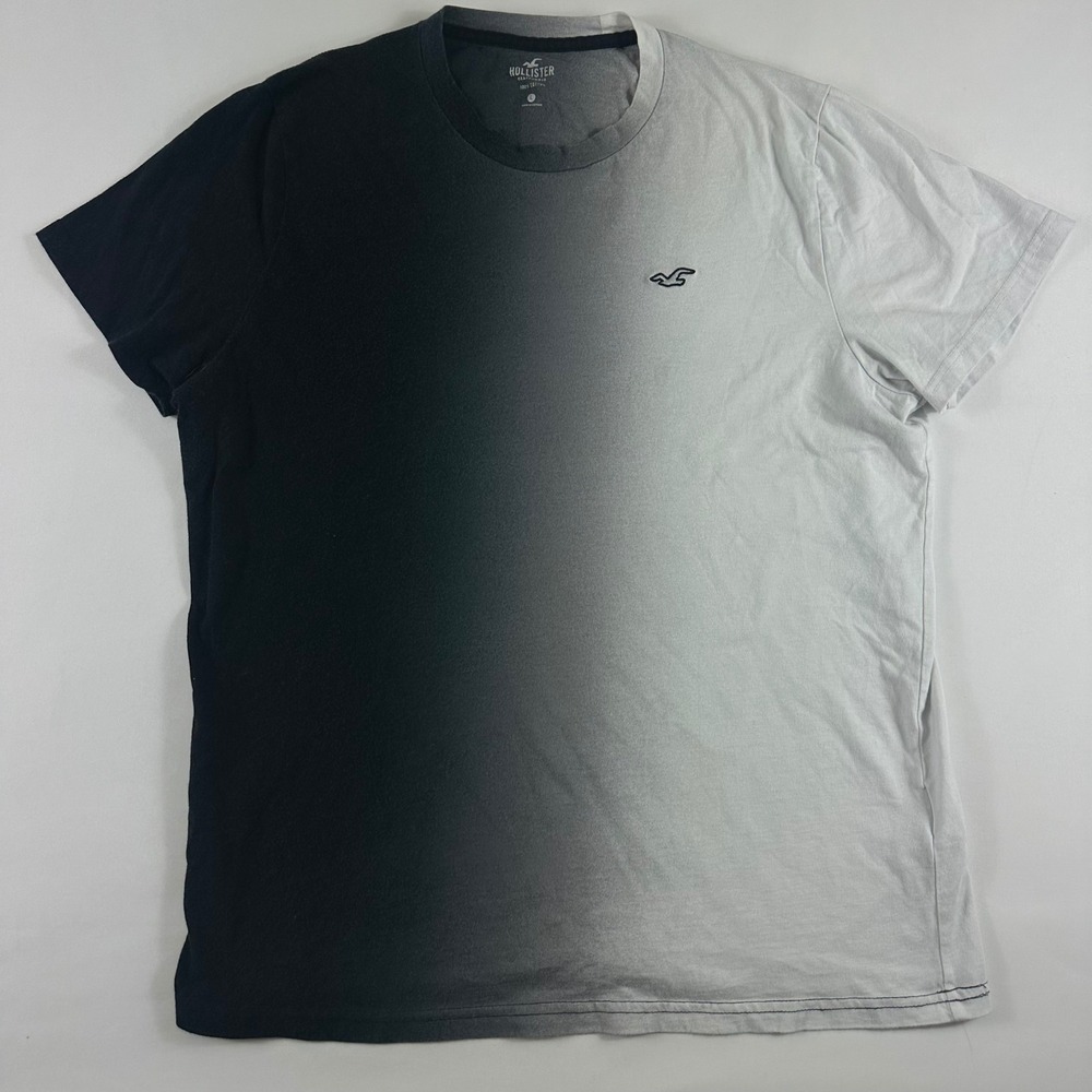 Hollister Womens T Shirt Size L Black Grey Ombre Dip Dye Short Sleeve Crew Neck